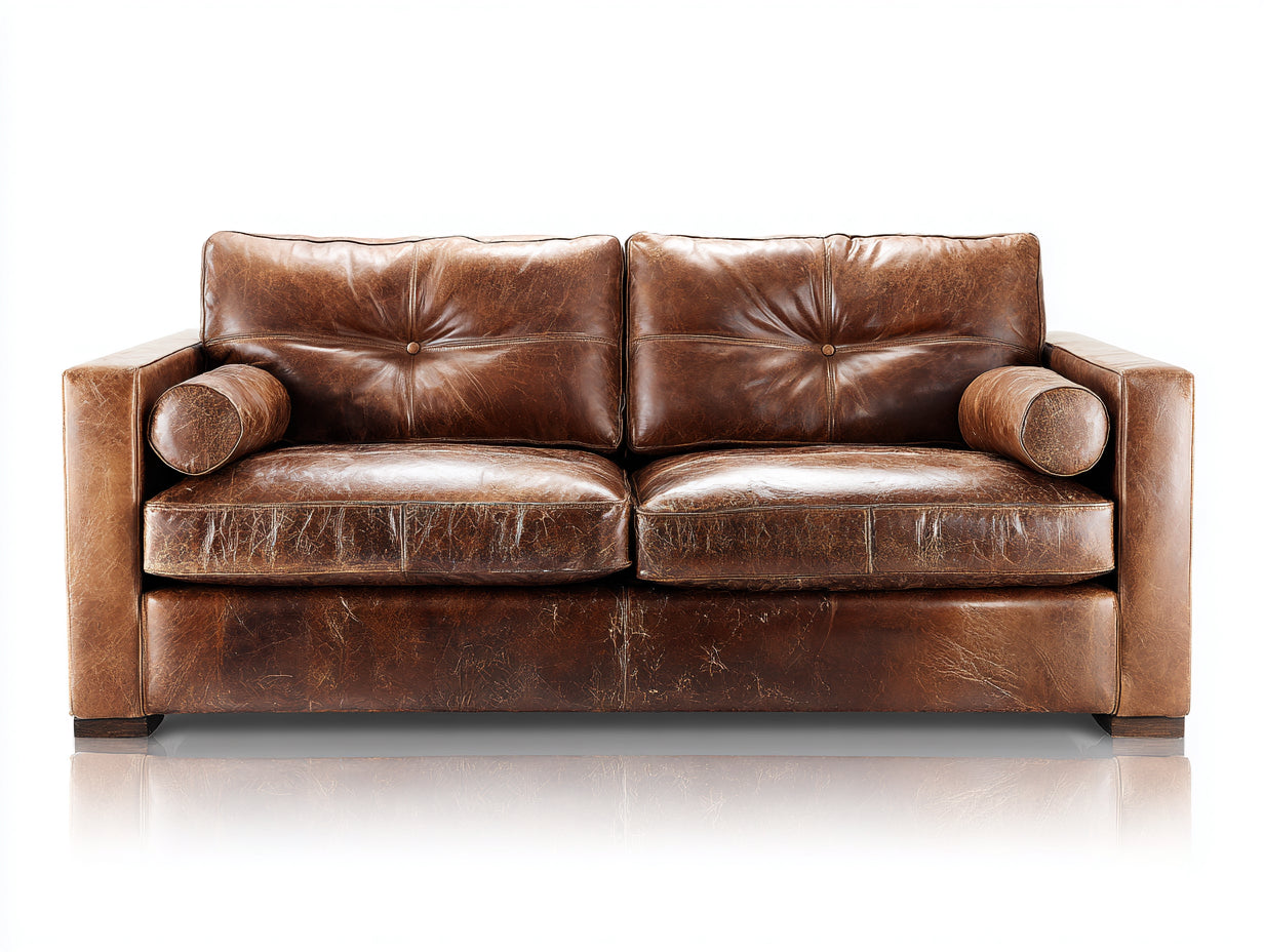 Sofás 2 plazas tapizados efecto cuero 182x91x86 cm - marrón envejecido - diseño vintage con brazos rectos