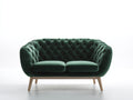 Sofás 2 plazas de terciopelo 160 x 86 x 80 cm - verde oscuro-madera natural - capitoné envolvente y patas inclinadas