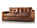 Sofás 2 plazas tapizado efecto cuero 206x92x82 cm - marrón coñac - respaldo capitoné