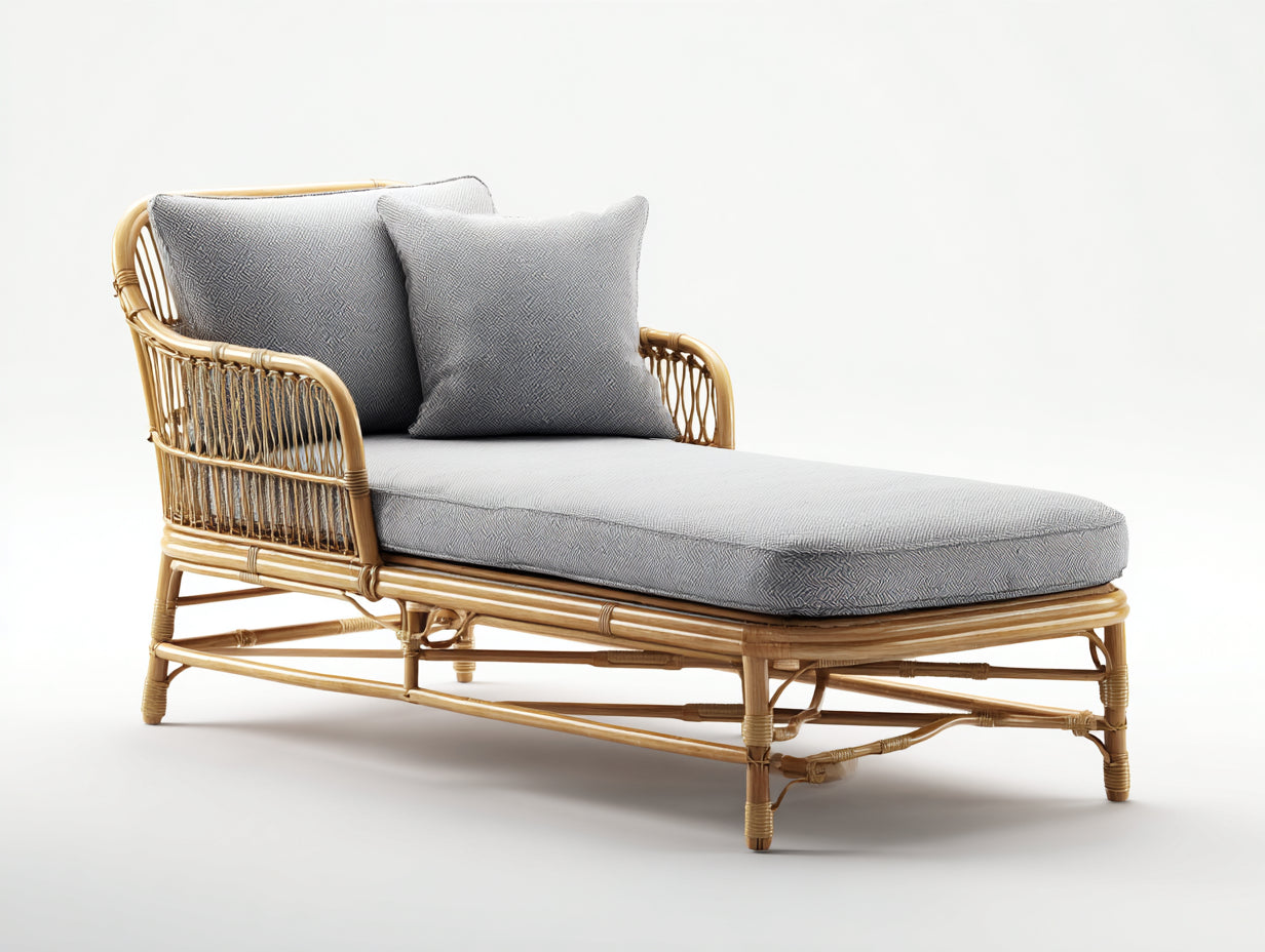 Tumbonas de ratán 190 x 78 x 83 cm - marrón natural-gris claro - diseño chaise longue con reposabrazos