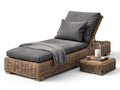 Tumbonas de jardín de ratán con mesa auxiliar 200x75x40 cm - gris oscuro y natural - respaldo inclinado