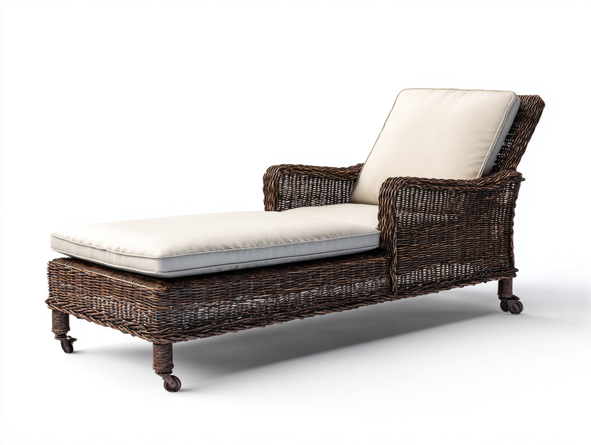 Tumbonas de ratán sintético 195 x 78 x 86 cm - marrón oscuro-beige - respaldo inclinado con reposabrazos y ruedas