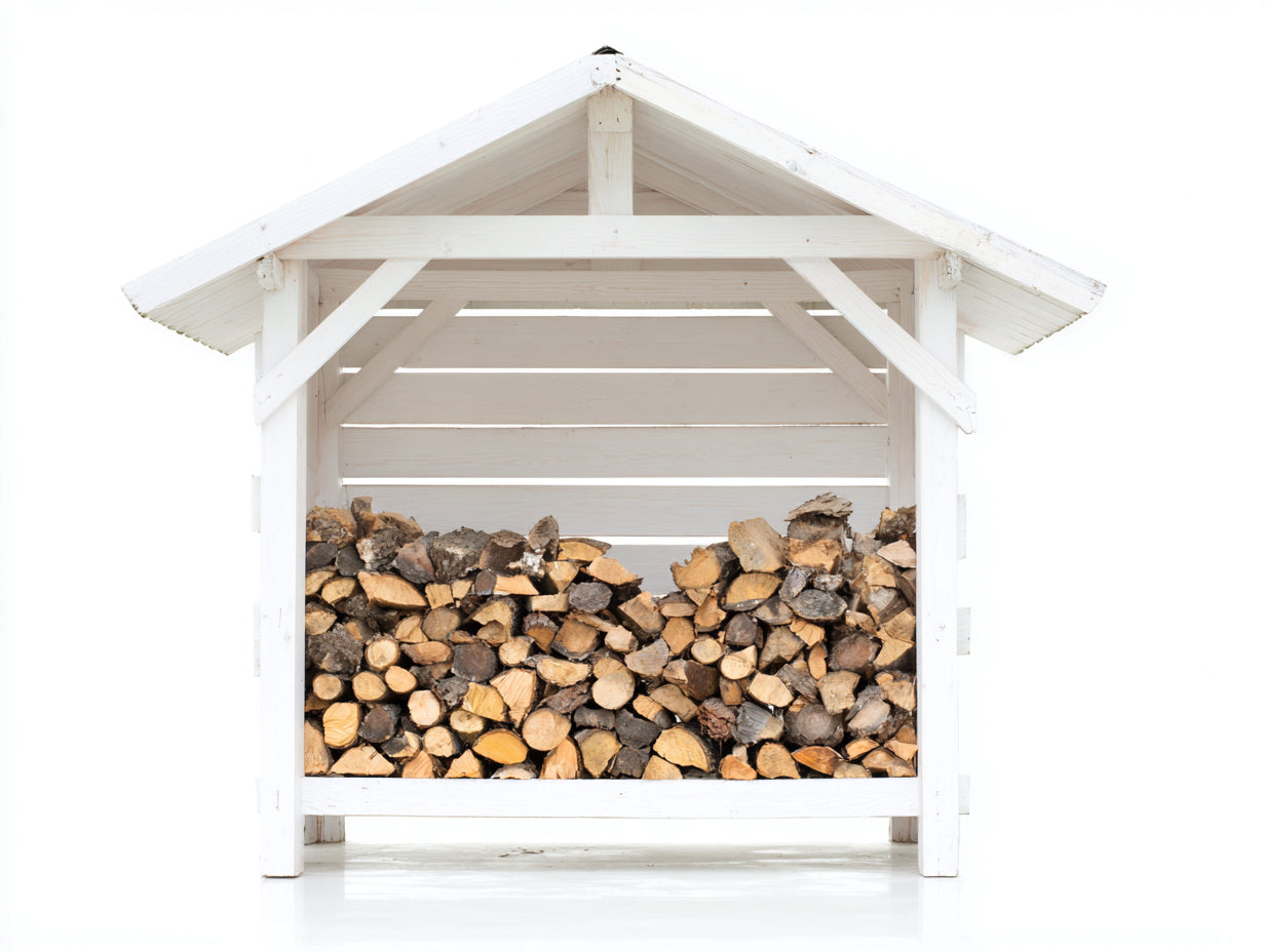Leñero de jardín de madera de pino 120x45x120 cm - Color blanco - Diseño clásico para almacenamiento exterior