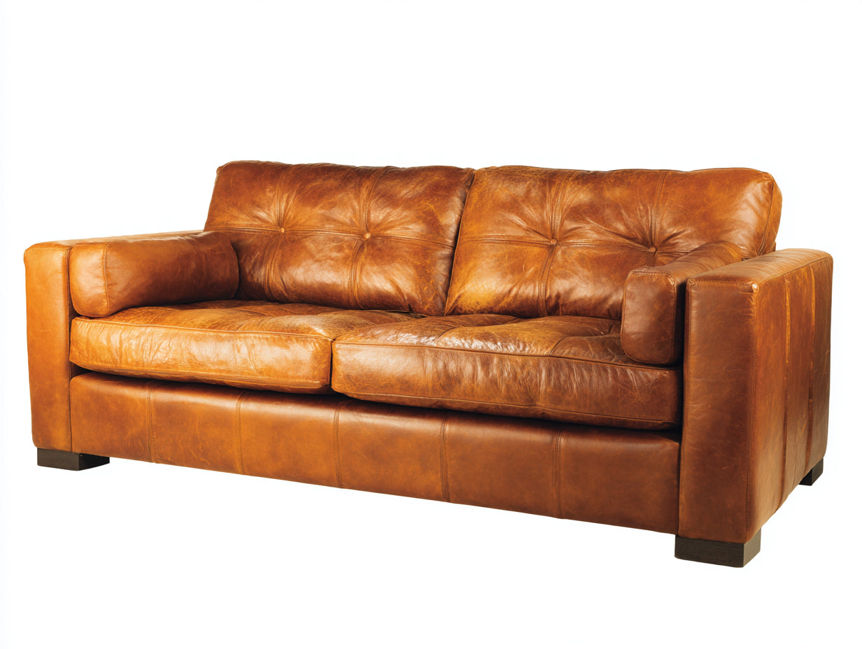 Sofás 2 plazas tapizado efecto cuero 220x92x82 cm - marrón coñac - brazos anchos