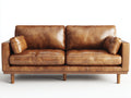 Sofás 2 plazas tapizado efecto cuero 195x90x85 cm - Marrón coñac - Base y patas de madera - Diseño moderno de inspiración vintage