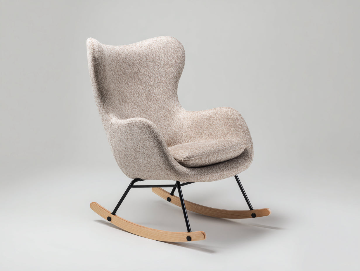 Mecedoras de salón tapizada en tela texturizada 88x79x96 cm - beige madera natural y negro - respaldo alto