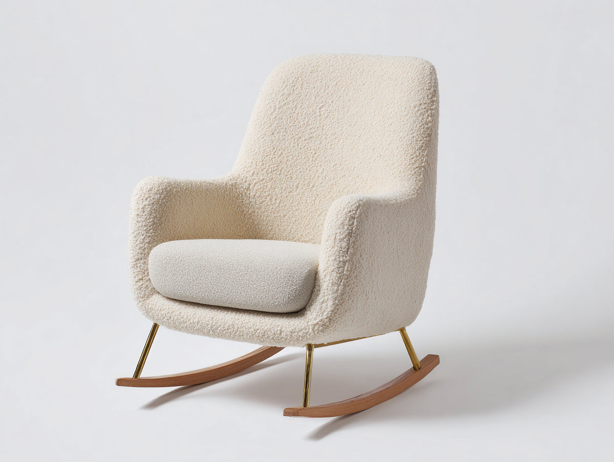 Mecedoras tapizadas de tejido bouclé 79x76x92 cm - crema y madera natural - diseño moderno con patines curvos