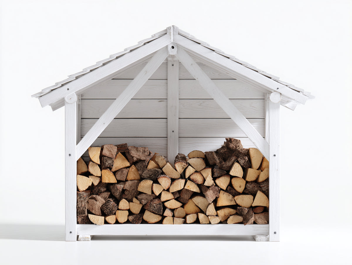 Leñero de jardín de madera 115x35x120 cm - Blanco - Diseño clásico para almacenamiento de leña