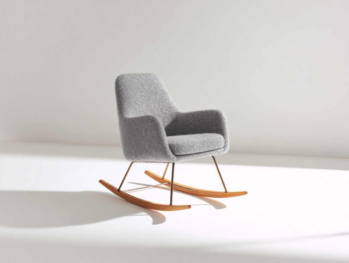 Mecedoras tapizadas 84 x 76 x 94 cm - gris claro-madera natural - respaldo inclinado y patines curvos