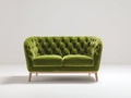 Sofás 2 plazas tapizado en terciopelo 160x82x76 cm - verde oliva y madera natural - diseño capitoné