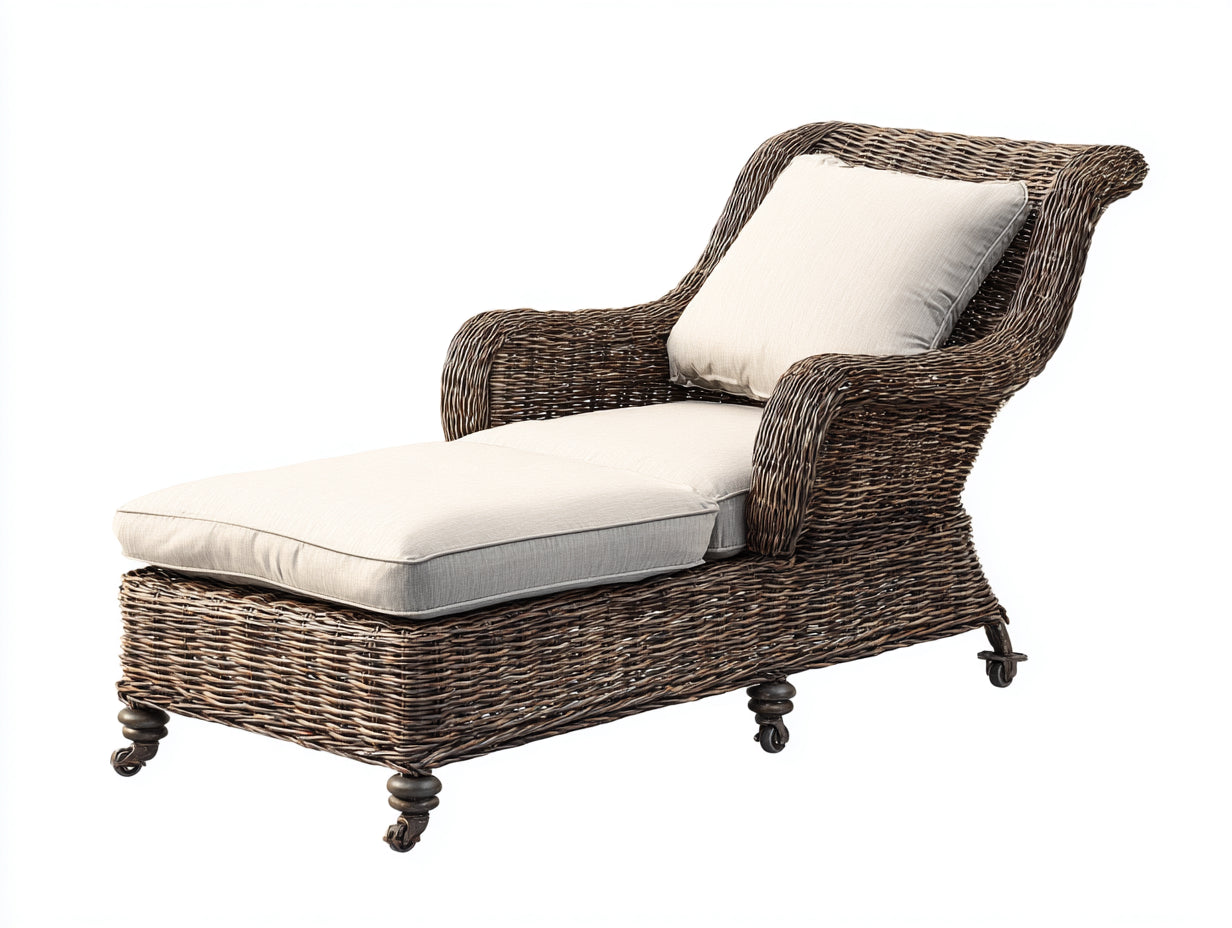 Tumbonas de ratán 170 x 76 x 95 cm - Marrón y crema - Diseño curvo con ruedas