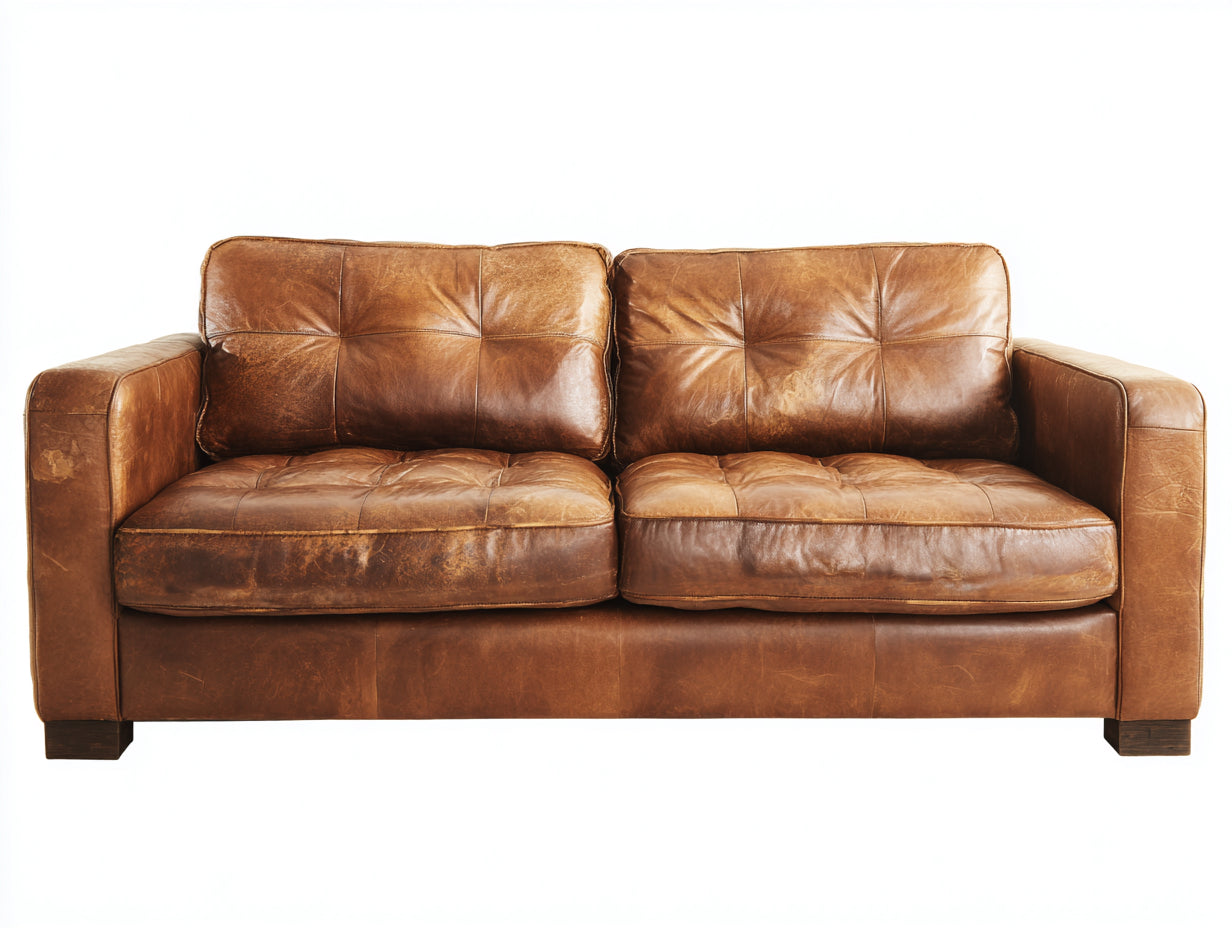 Sofás 2 plazas tapizados efecto cuero 180x90x85 cm - marrón coñac - diseño vintage con brazos anchos