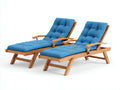 Tumbonas de madera 195x68x92 cm - Azul y marrón natural - Respaldo reclinable - Juego de 2 con colchonetas acolchadas