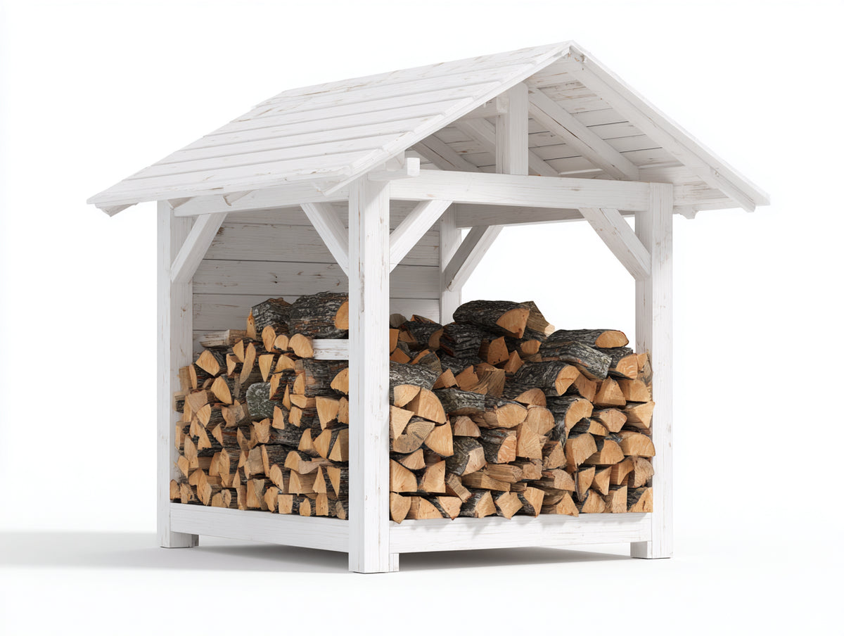 Leñero de jardín de madera 150x45x120 cm - Color blanco - Diseño clásico para almacenamiento exterior