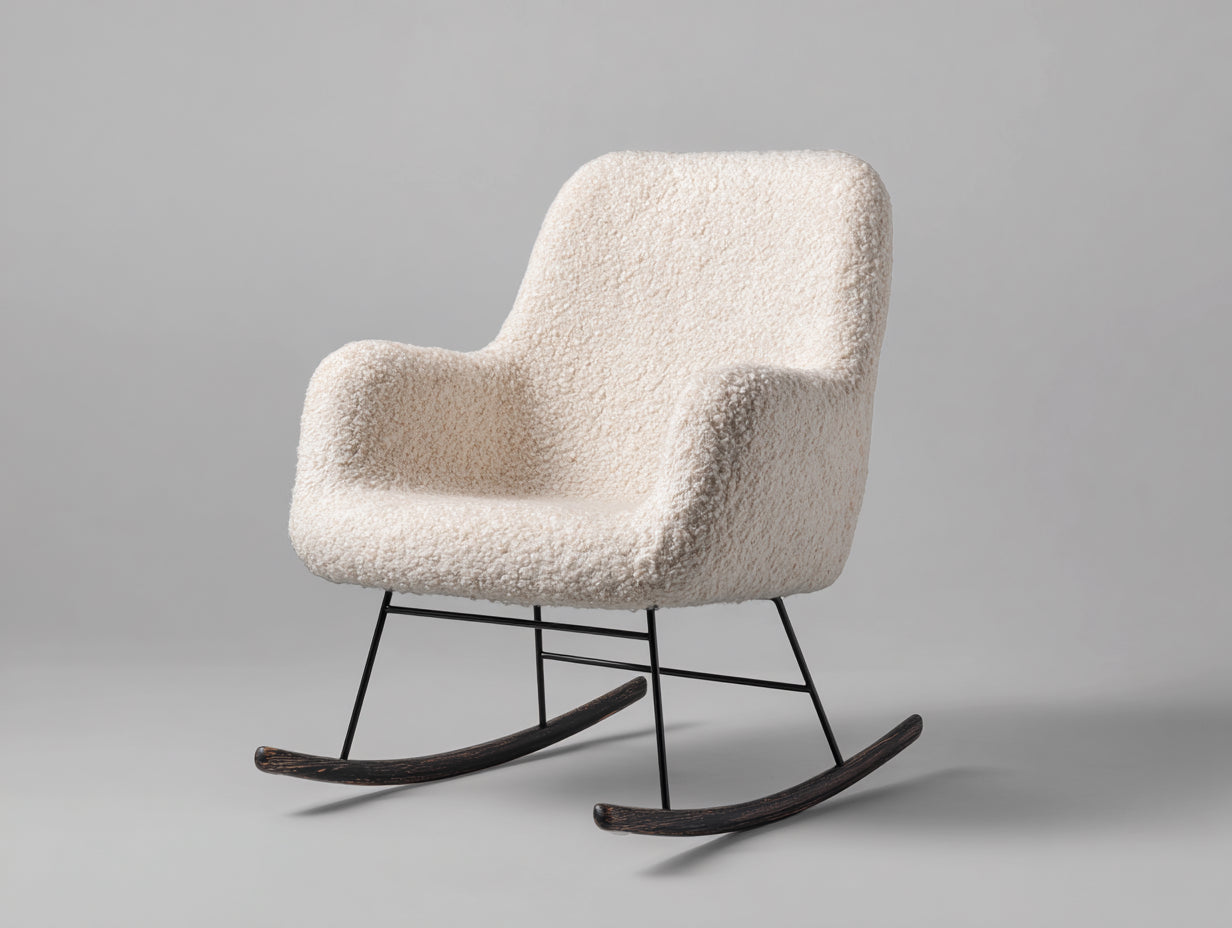 Mecedoras tapizadas 83 x 74 x 92 cm - crema-negro-marrón oscuro - tejido de rizo y base curva
