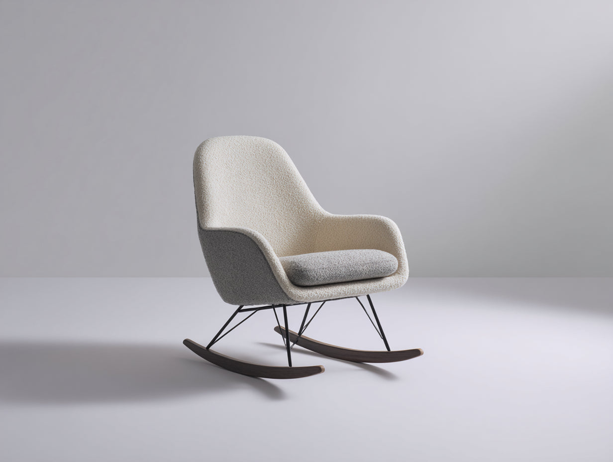 Mecedoras tapizadas de tejido de rizo 78x72x88 cm - crema y gris - diseño moderno con patines de madera