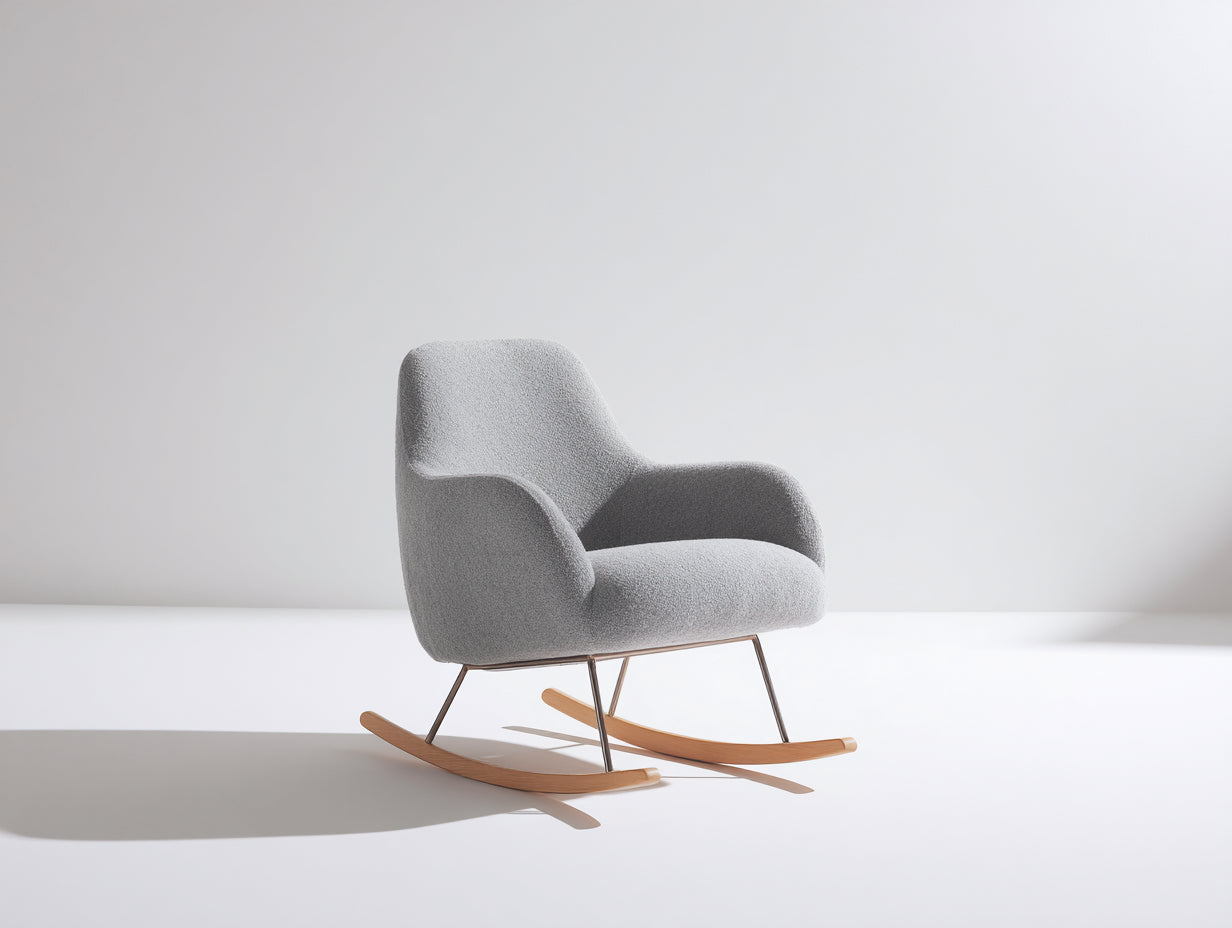 Mecedoras tapizadas 76x88x94 cm - Gris claro plateado y marrón natural - Estructura metálica - Diseño moderno con patines de madera