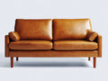 Sofás 2 plazas tapizado efecto cuero 190x88x84 cm - Marrón caramelo - Patas de madera - Diseño moderno de inspiración retro