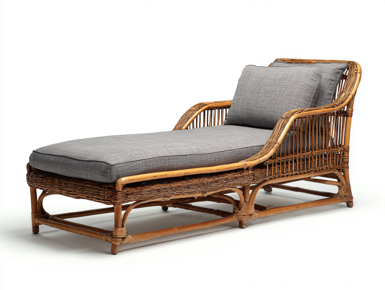 Tumbonas de ratán 165 x 68 x 82 cm - Marrón y gris - Asiento acolchado y estilo natural