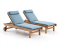 Tumbonas de jardín de madera con superficie acolchada 200x65x35 cm - azul claro y madera natural - respaldo ajustable