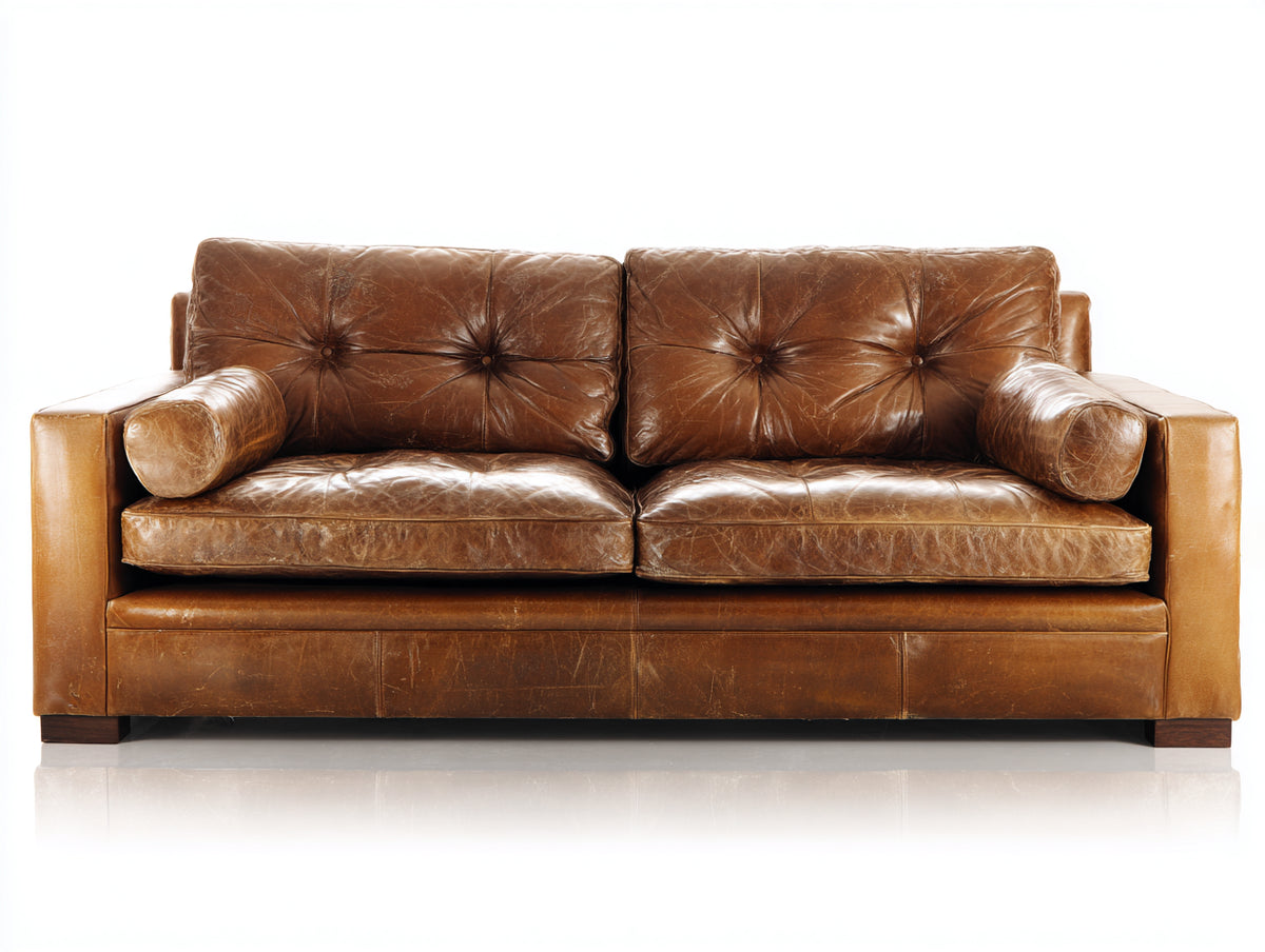 Sofás 2 plazas tapizados efecto cuero 180 x 92 x 83 cm - Marrón coñac - Respaldo capitoné y estilo vintage