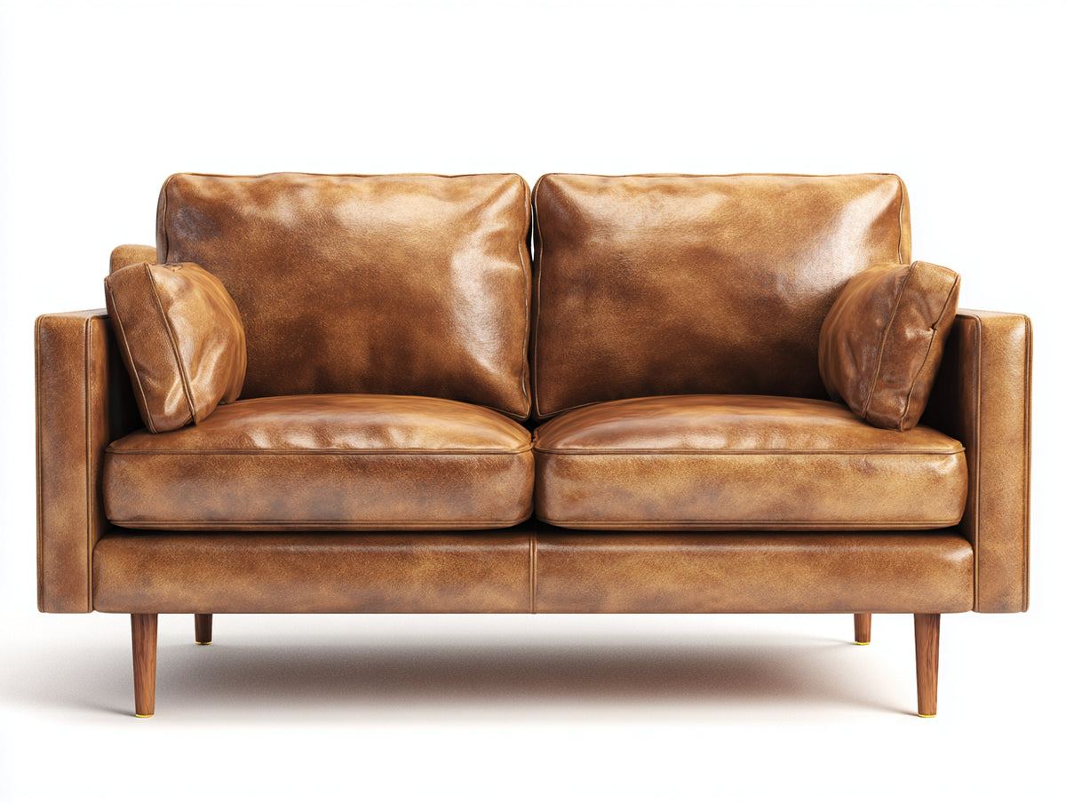 Sofás 2 plazas tapizados efecto cuero 165 x 88 x 85 cm - Marrón coñac - Patas de madera y diseño moderno