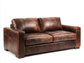 Sofás 2 plazas tapizado efecto cuero 176x92x82 cm - Marrón oscuro - Patas de madera - Diseño vintage con reposabrazos anchos