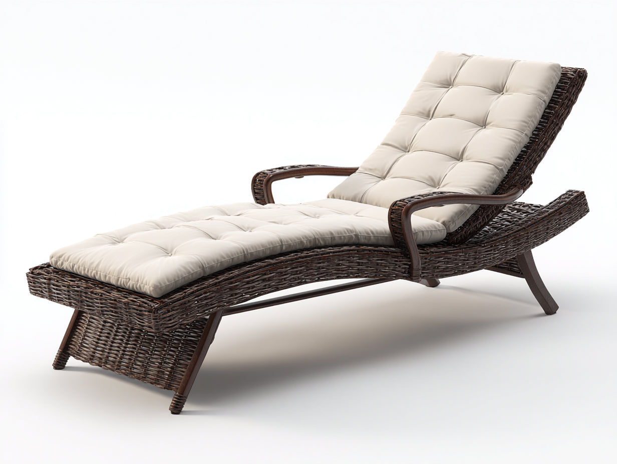 Tumbonas de jardín de ratán trenzado 195x70x82 cm - marrón oscuro y crema - respaldo reclinado